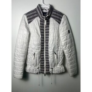 CECIL Quilted‎ Puffer Jacket Wm XS White Tweed Trim Full Zip Lightweight Coat